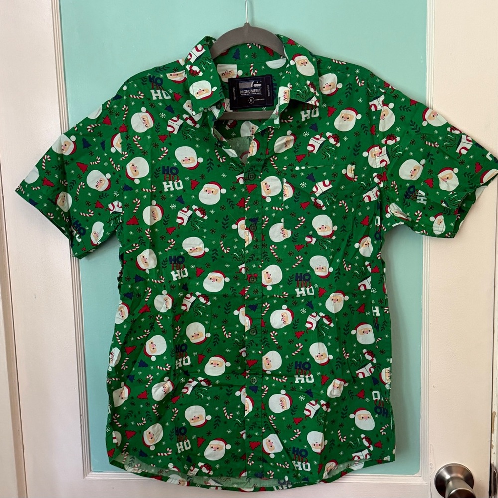 Green cotton Santa button down!